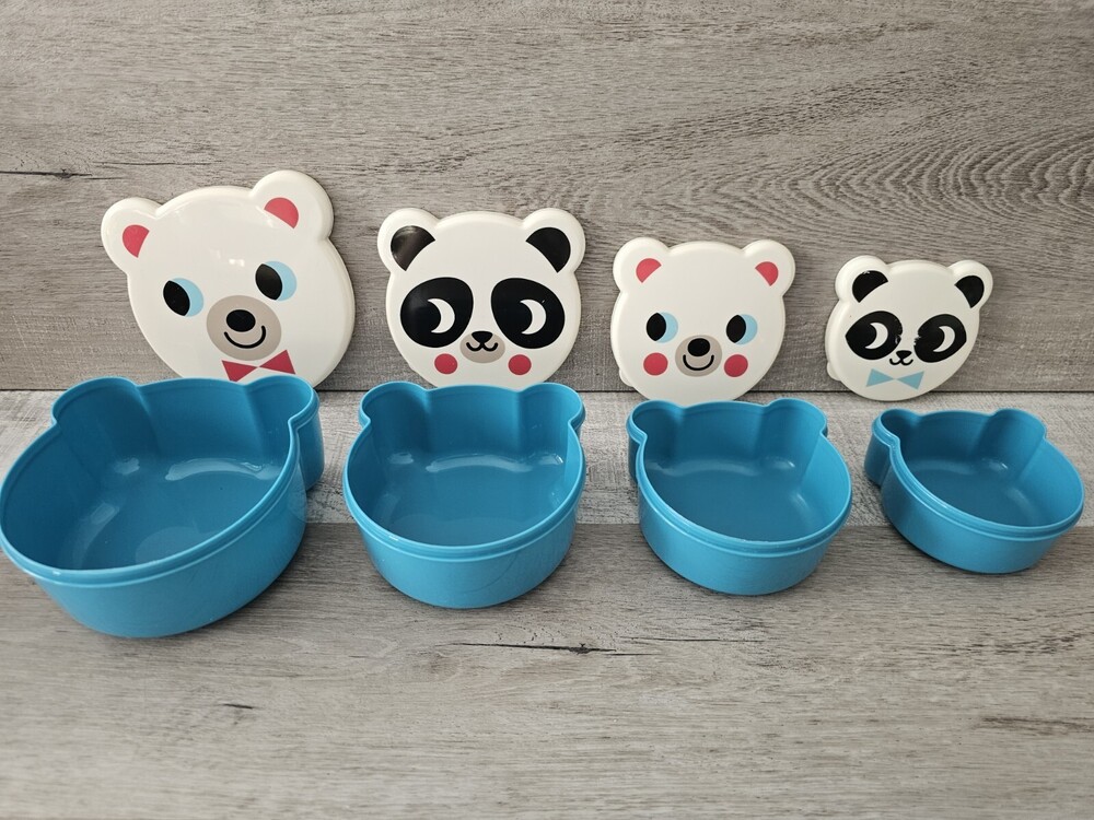 Kotobuki Panda Bento Lunch or Snack Box Stacking Nesting Containers Lids JAPAN